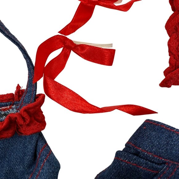 Build-A-Bear BAB Denim Skirt Ruffle Red Top Set Ribbon Bag Purse Summer Outfit - Picture 4 of 4